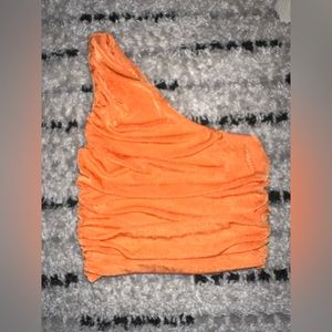 Ruched One-Shoulder Cropped Tank Top